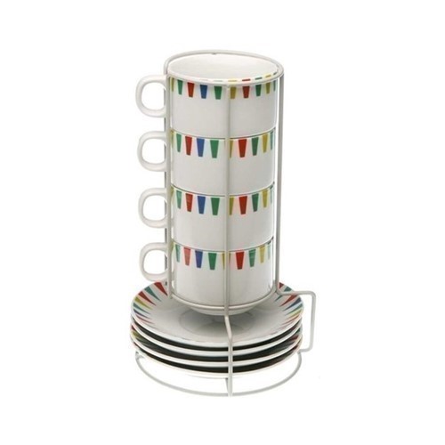 SET 4 TAZAS CAFE LENNART C/PLATOS+SOPORTE METAL
